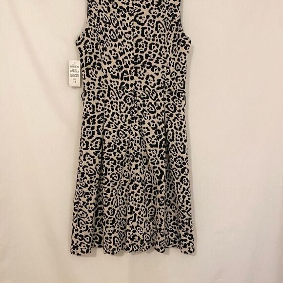 Peck & Peck Collection leopard print dress cream and black fit and flare size 12 - Picture 2 of 5